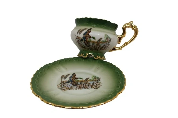 Myslivecký porcelánový hrnek s podšálkem - kachna