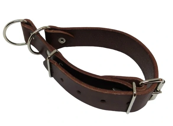 Stahovací kožený obojek hnědý 