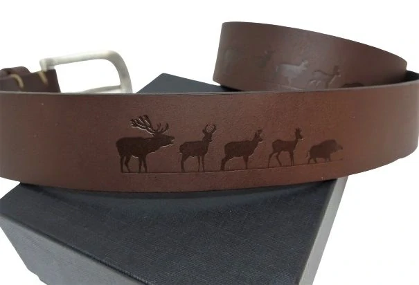 Kožený opasek Lovu zdar - délka 90 cm