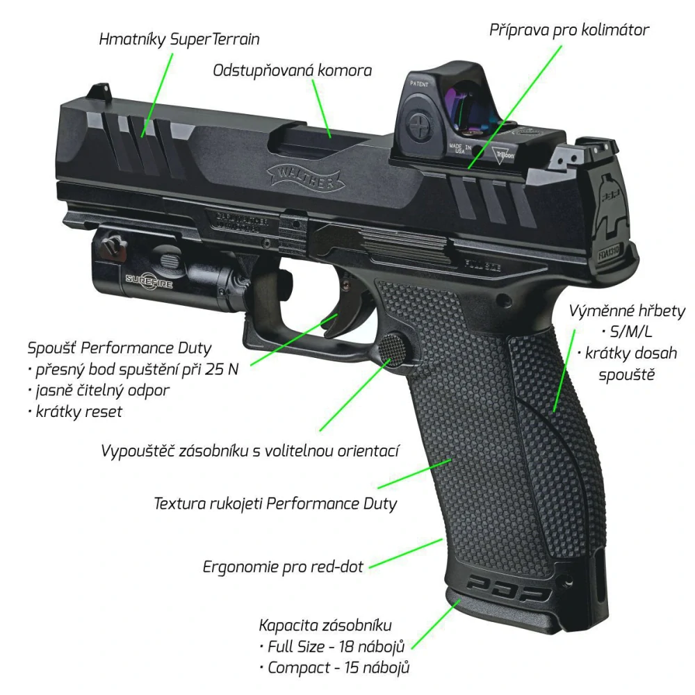 Walther PDP Compact 4" černý, pistole samonabíjecí ráže 9mm Luger